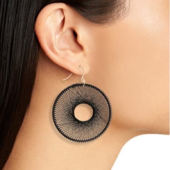 Black Natasha Silk Thread Hoop Earrings - Picture 1 of 4